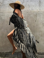 Beach Cover Ups for Swimwear Women Black Tie Dye Kimono Swimsuit Cape Summer Dress 2022 Beachwear Outfits Sales - Matrix Studios