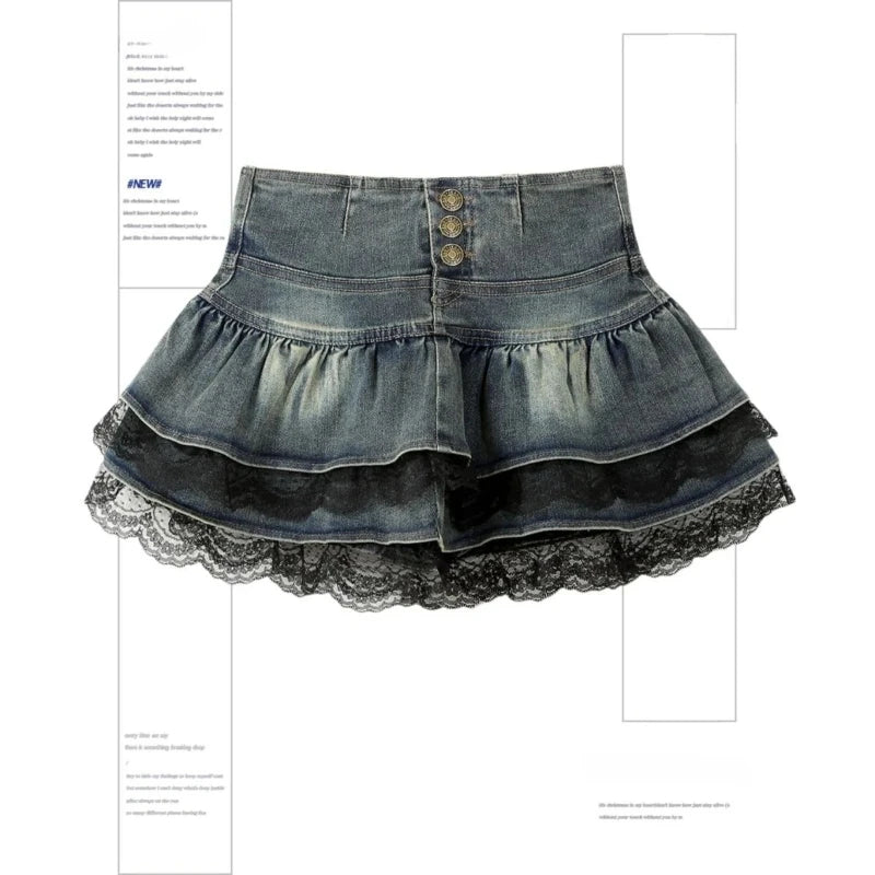 Women's Blue Black Riveted Belt Denim Skirt Y2K Harajuku High Street Fashion 90s Sexy A-line Mini Skirt Summer Clothing 2026 New - Matrix-studios.com