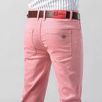 Men's Colorful Denim Stretch Stretch Jeans New Elastic Yellow Pink Red Slim Male Clothing Simple Business Denim Trousers - Matrix Studios