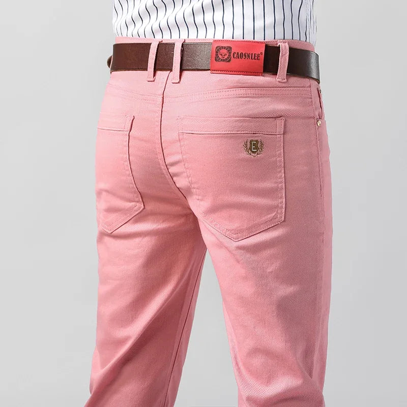 Men's Colorful Denim Stretch Stretch Jeans New Elastic Yellow Pink Red Slim Male Clothing Simple Business Denim Trousers - Matrix Studios