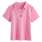 European Station Polo Neck Short sleeved T-shirt Women's Summer New Fashion Light Luxury Loose Large Cotton V-neck Casual Top - Matrix-studios.com