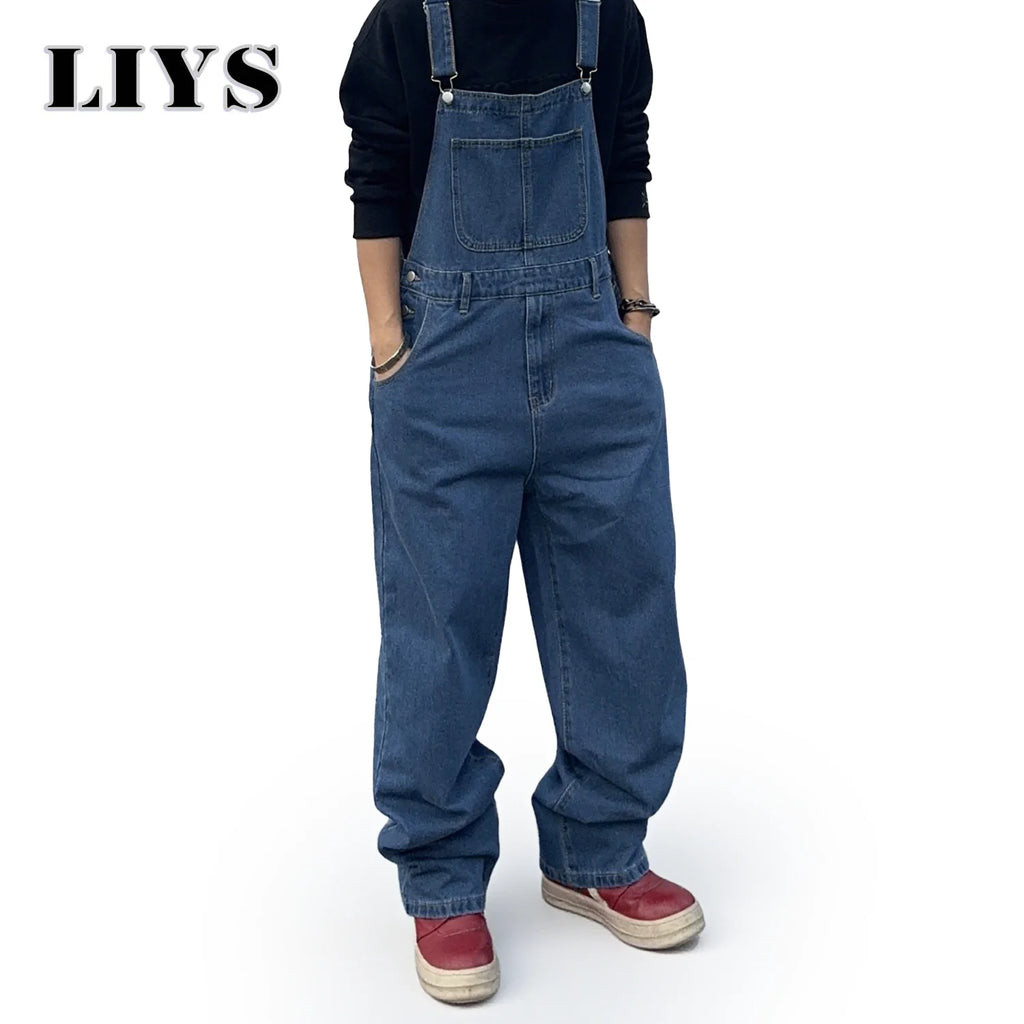 Overalls for Men Denim Suspenders Simple Baggy Jeans Men's Street Casual Solid Mid Waist Loose Washed Jumpsuits Length Tracksuit - Matrix Studios