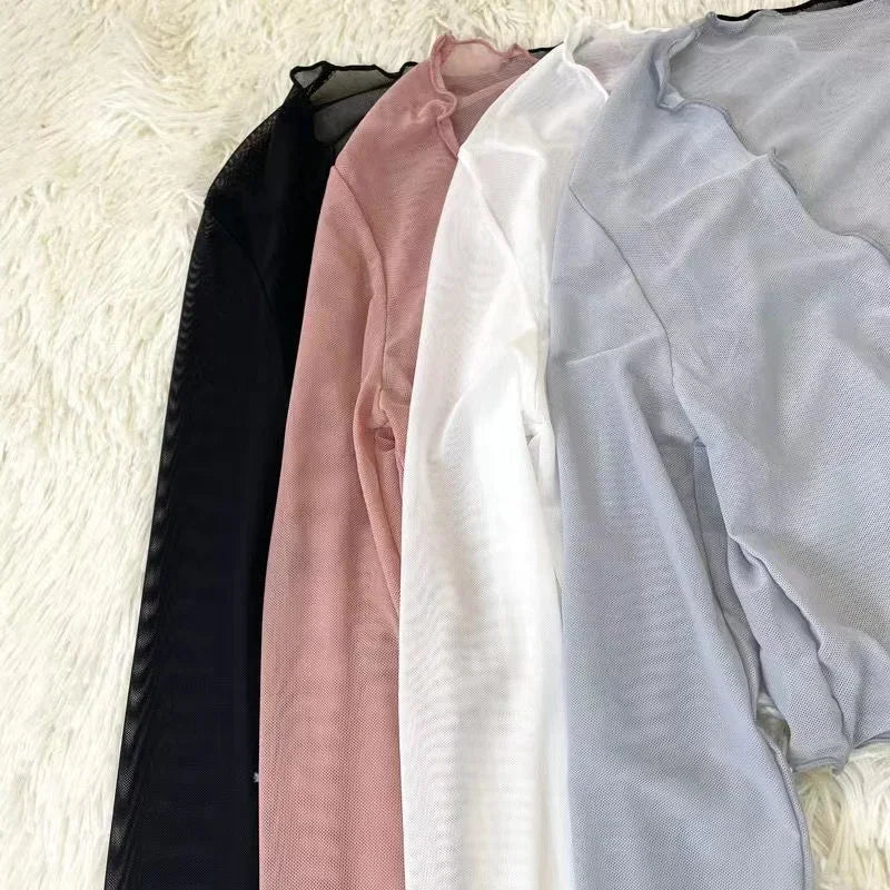 Fashion Elegant Women Sexy See Through Solid Cardigans Long Sleeve Mesh Vintage Lace Up Crop Tops Streetwear Short Cardigans - Matrix Studios