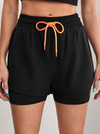 Women's High Rise Yoga Shorts With Elastic Proximity Control Running Shorts, Fake Two Pieces Pants - Matrix Studios