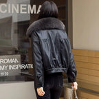 Winter Leather Jacket Women Short Coat Fleece Lining Thicken Warm PU Outerwear Rabbit Fur Jackets Ladies Velvet Tops Loose Coats - Matrix Studios