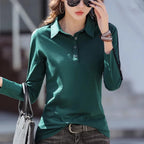 European Station Long sleeved T-shirt Women's Summer New Fashion Light Luxury Pure Cotton Polo Neck Casual Large Size Loose Top - Matrix-studios.com