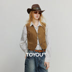 TOYOUTH Women Sleeveless Jacket 2025 Autumn New Retro Old Money Corduroy Slim Waist Short Tank top - Matrix Studios