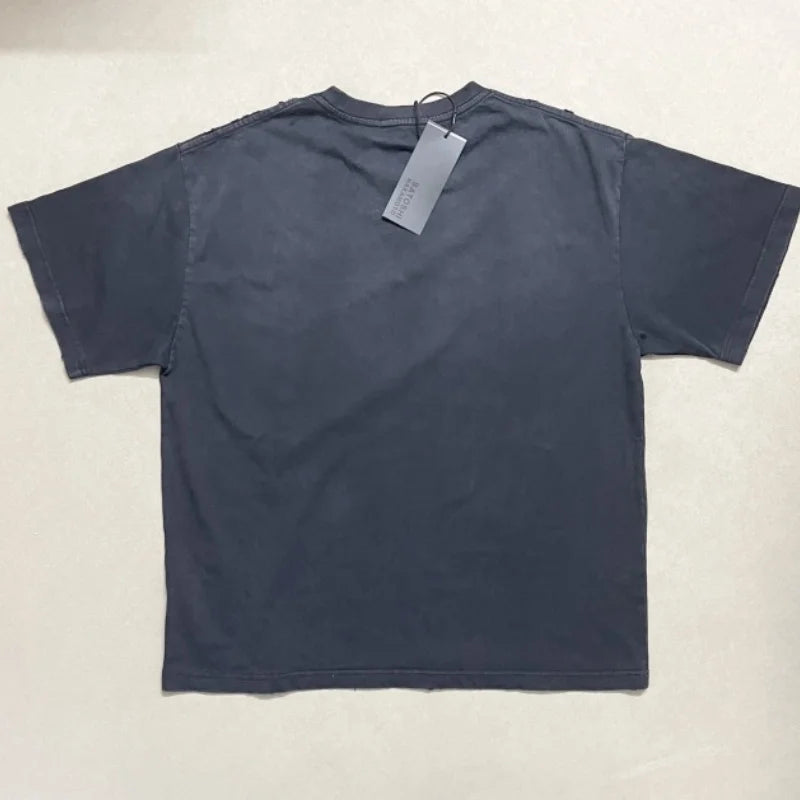 Good Quality Damaged Hole Oversized Tee Logo Embroidery Satoshi T-Shirt Washed Brown Black T Shirt Man - Matrix-studios.com