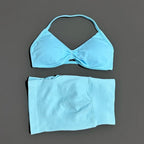 HISTELLO Gym Set 2 Piece Women Strappy Yoga Bra Top Workout Scrunch Shorts Sports Suit Fitness Clothes Seamless Yoga Set - Matrix-studios.com