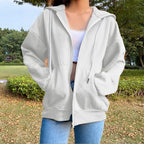 Autumn Fleece Hoodie Solid Color Hooded Korean Fashion Sweatshirts Long Sleeve Top Drawstring Pockets Loose Zipper Black Hoodies - Matrix Studios