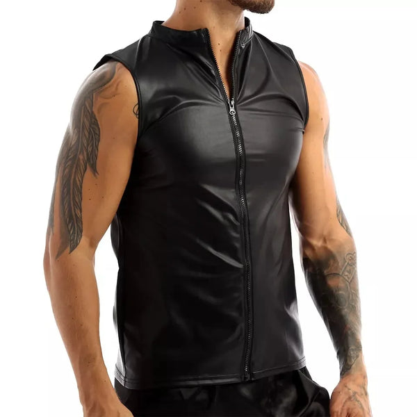 Men's Leather Vest Elastic Fashion PU Leather T-Shirts Biker's Tank Tops Streetwear - Matrix Studios