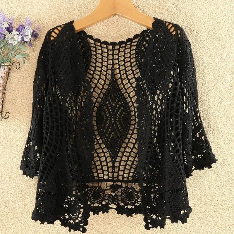 Knitted Cardigan Jacket Women Spring Summer New 2025 Hollow Shawl Short Sun-proof Tops Female Casual All-match Thin Ladies Coat - Matrix Studios
