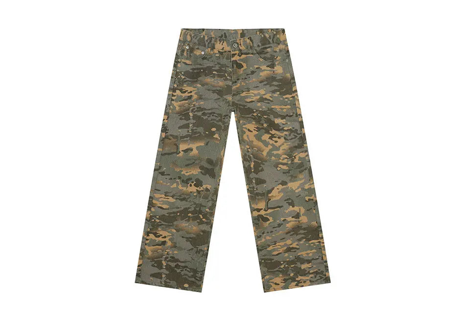 2025 Four Seasons Men's Youth Popular Multi color Pattern Camouflage Pants Basic Versatile Straight Wash Casual Cowboy Pants - Matrix Studios
