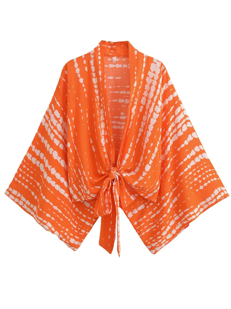 Vintage Boho Kimono Short Robe Swimsuits Women Fashion Black Floral Print Batwing Sleeves Bohemian Bikini Cover Ups Beachwear - Matrix Studios