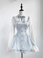 Y2k Aesthetic Lolita Style Bow Dress Shorts Set Japanese Women Gothic Lace Flare Sleeve Button Shirt Dress Punk Party Mini Dress - Matrix-studios.com