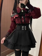 Japanese Y2 Aesthetics Vintage Bow Dress Shorts Set Women Gothic Lolita Style Long Sleeve Shirt Dress Elegant Party Dress Suits - Matrix-studios.com