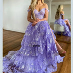 RFYR Puffy Evening Dress Off Shoulder Party Dresses Sweetheart Layered Prom Dress Appliques Evening Dress for Women Customized - Matrix Studios