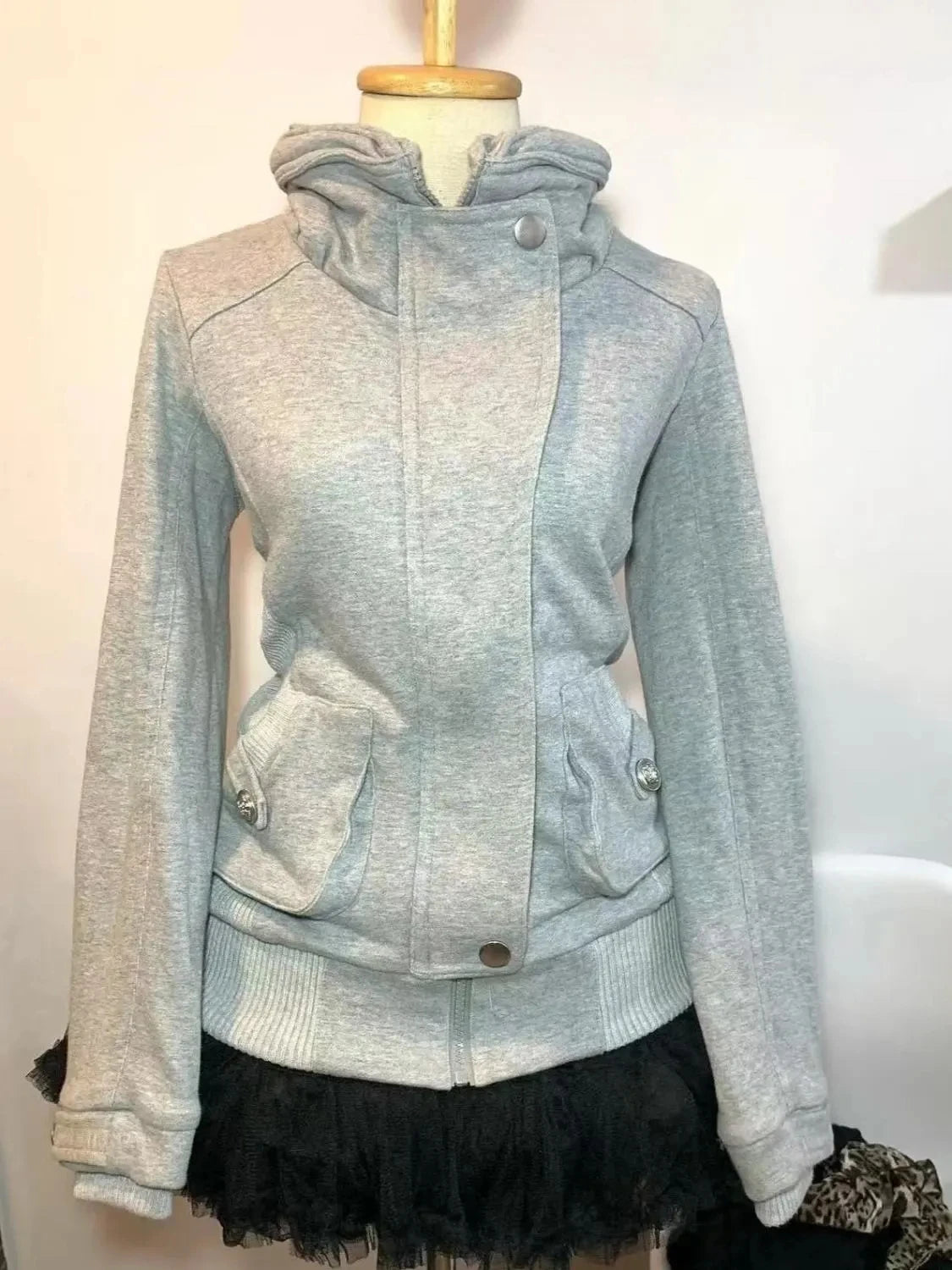 Retro Gray Sweatshirt For Women Vintage High-End Fashion Hoodie Sweatshirt Spring Autumn Women Hooded Jacket 2025 New Women Coat - Matrix Studios
