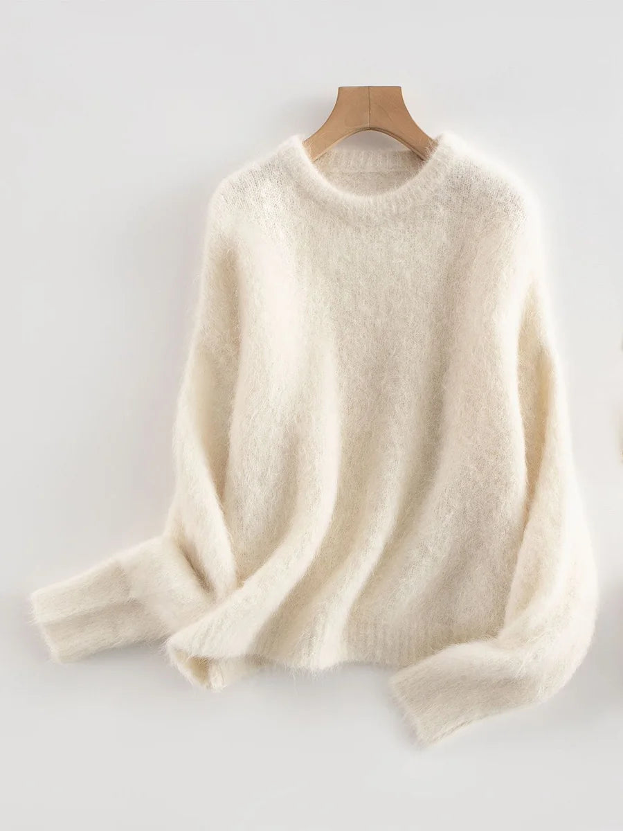 SuyaDream Warm Alpaca Pullovers for Woman, Dropped Sleeved Loose Sweaters, Brushed Wool Knit Sweater, 2026 Fall Winter Top - Matrix Studios