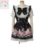 Summer Y2K Harajuku Japanese Subculture Kawaii 2 Piece Set Women's Short Sleeve Bow Printed Dress + Lace Mini Skirt Sweet Outfit - Matrix-studios.com