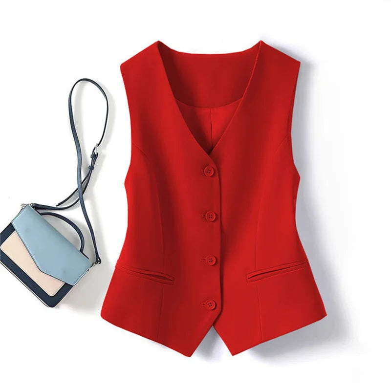 Spring Summer Korean Fashion Vest 2025 New Women Short Fashion V-neck Sleeveless Casual Blazer Waistcoat Coats Female Tops - Matrix Studios