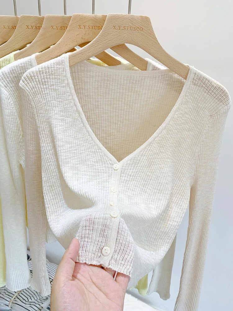 2026 Summer Thin Air Conditioning Blouse Ice Silk Knit Sun Protection Women Cardigan Solid Color Casual Short Shawl Outerwear - Matrix Studios