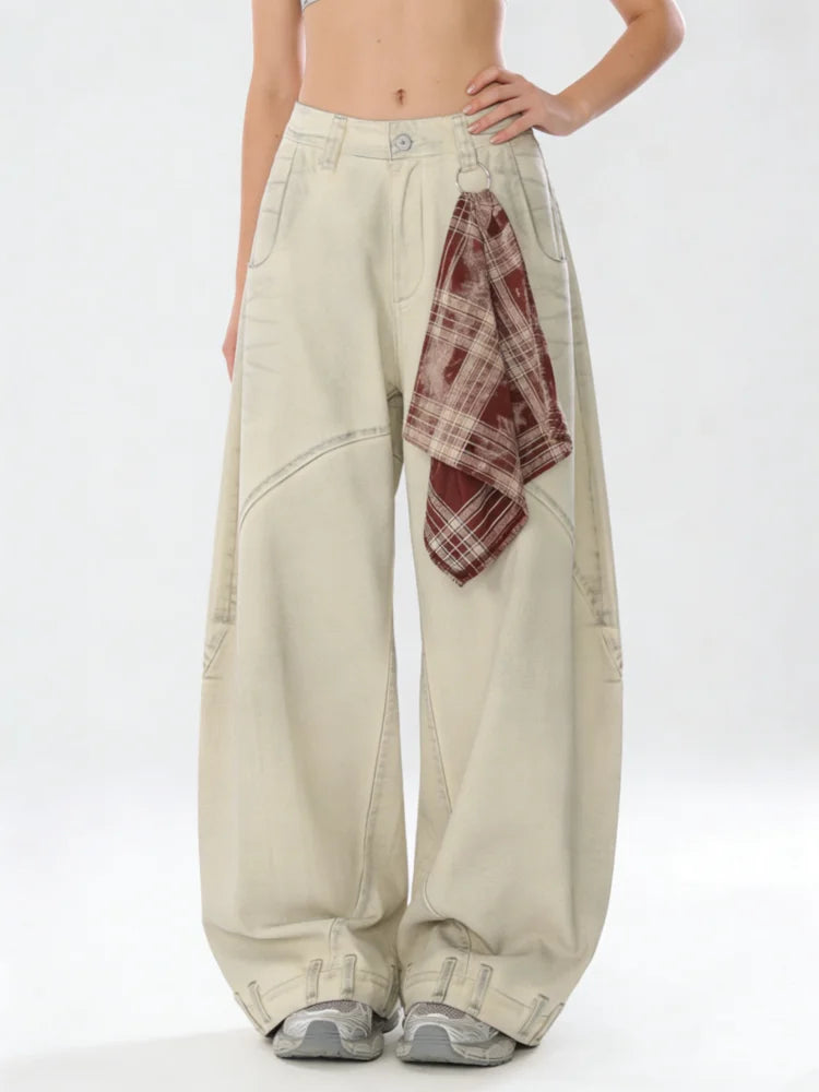 Women's Apricot Wide Jeans Vintage Harajuku Y2k Baggy Denim Long Pants Japanese 2000s Style Denim Trousers Oversize Clothes New - Matrix-studios.com