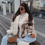 Neo Mint 2025 Winter Exclusive Striped Faux Fur Jacket Women Overcoat Brand Blogger Fashion Fluffy Fox Fur Collar Coat Outerwear - Matrix Studios