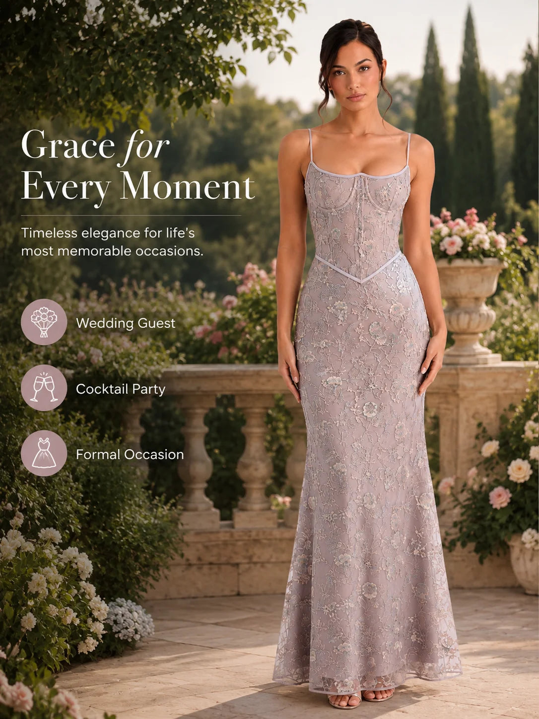 Women Floral Embroidery Sequin Mermaid Prom Dress, Spaghetti Strap Corset Bodycon Long Evening Gown for Wedding Guest Formal Party - Matrix-studios.com
