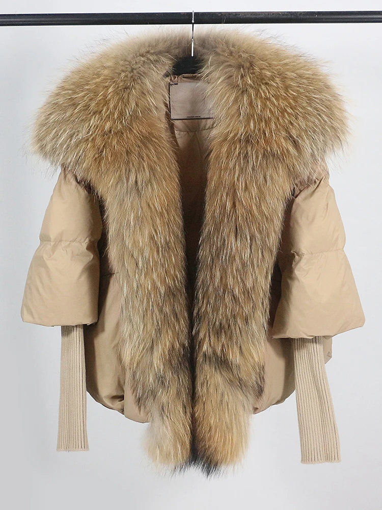 Loose Natural Real Fox Fur Collar Coat Thick New European Fashion White Duck Down Jacket Winter Women Warm Luxury Outerwear - Matrix Studios