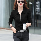 European Station Fashion Long sleeved POLO Neck Pure Cotton T-shirt Women's Spring New Slim Fit Solid Color Bottom Shirt - Matrix-studios.com