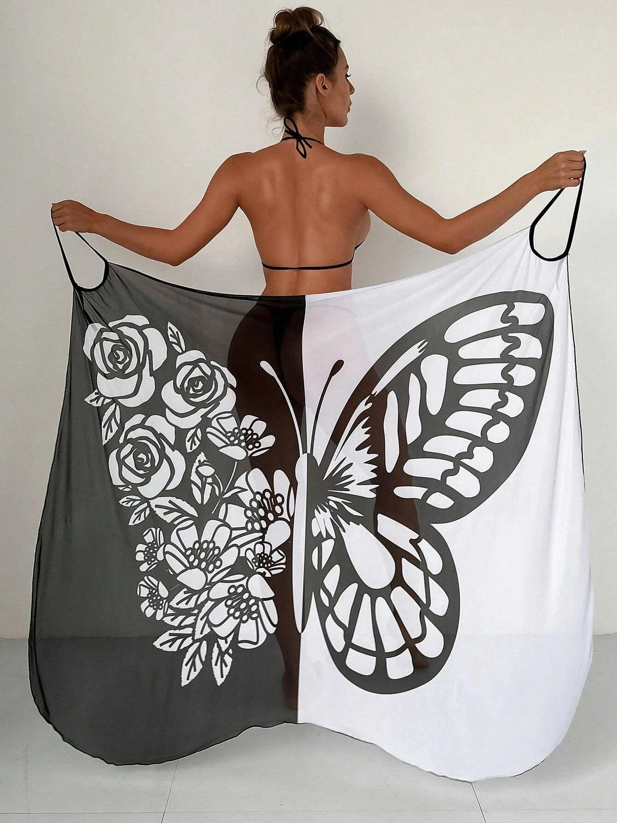 Sexy Butterfly Print Cover Up 2027 Women Black Patchwork Mesh Dress Tunic Bikini Lady Elegant Bath Sarong Wrap Skirt Beachwear - Matrix Studios