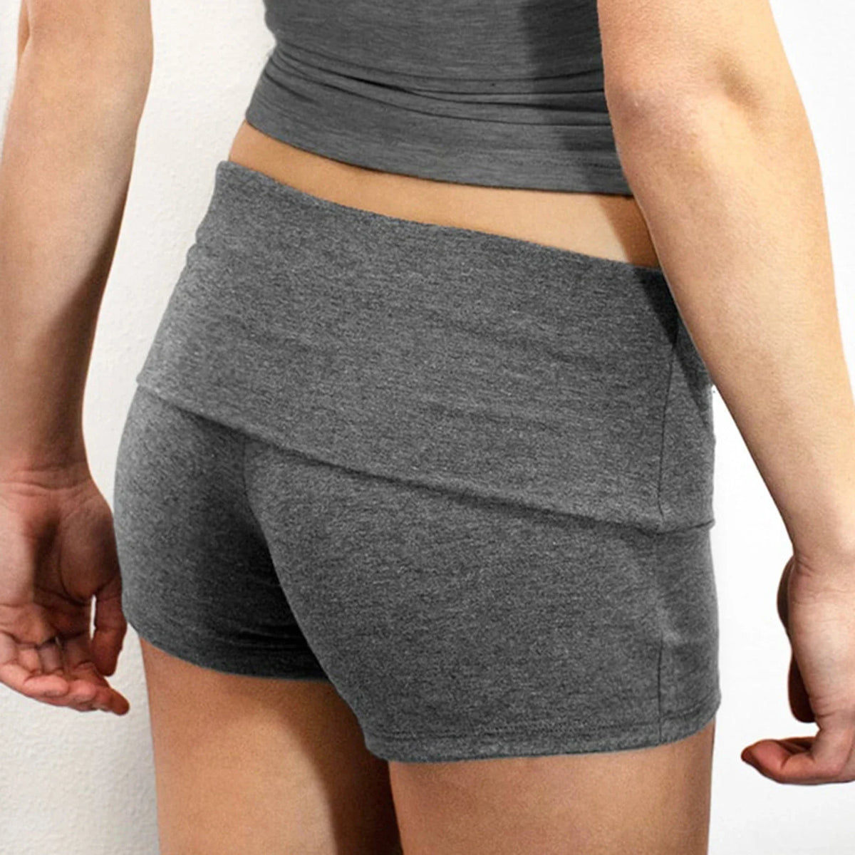Summer Slim Yoga Shorts Women Casual Solid Color Fold Over Low Waist Lounge Shorts - Matrix Studios