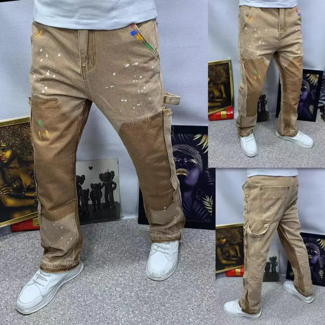 2025 Vintage Men's Jeans Distressed Vibe Bell Bottoms Clean Fit Woodworking Workwear Denim Pants For Outdoor Trade - Matrix Studios