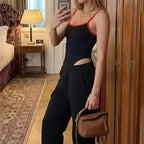 Women's Bodysuit 2026 New Fashion Spring Summer Color-block Trim Jumpsuit for Women Chic Personality Spaghetti Strap Bodysuit - Matrix Studios