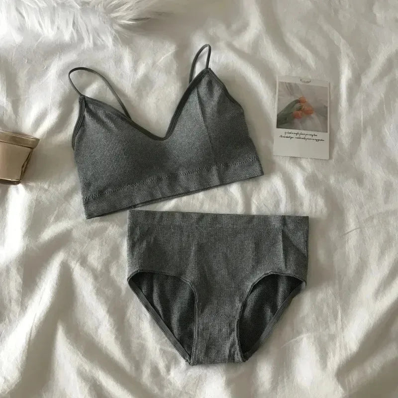 Women's Sports Bra Set Underwear Bra Korean Style Push Up No Steel Ring Bra Sexy Tube Top High Elastic Panty Set - Matrix-studios.com