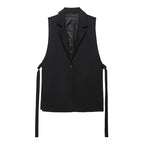 Willshela Women Fashion Solid Lace Up Vest V-Neck Single Button Sleeveless Jackets Female Chic Lady Outfit Tank Tops - Matrix Studios