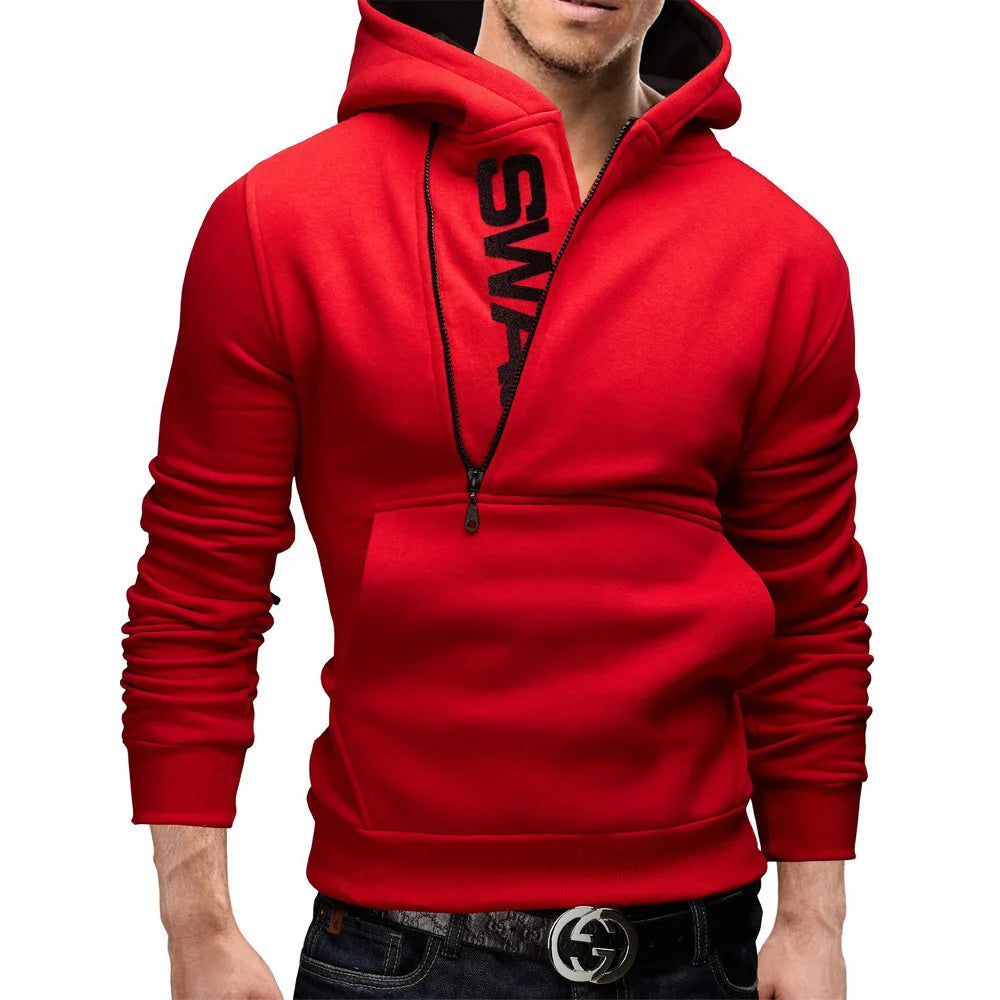 Men's Hoodies Long Sleeve Sweatshirts for Men Zipper Hooded Pullover High Neck Mens Sweatshirt Top Jacket Coat Black Sweater - Matrix Studios