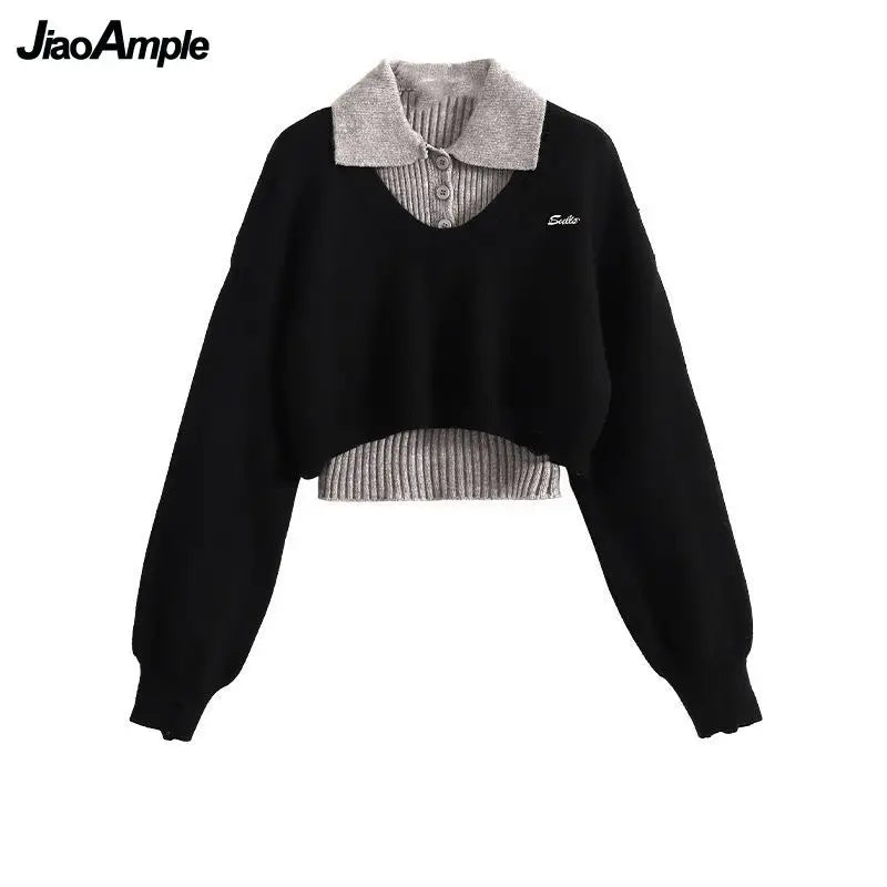 2026 Women's Spring Autumn New Knit Sweater+POLO Vest+Retro Plaid Strap Skirt 3-Piece Suit Lady Elegant Dress Matching Set - Matrix-studios.com