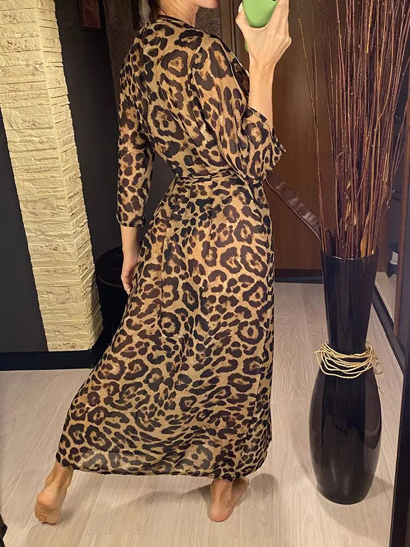 New Sexy Leopard Printed Beach Cover Up Chiffon Cover-ups Swimwear Beach Wear Summer Beachwear Female Women Long Dress K3219C - Matrix Studios