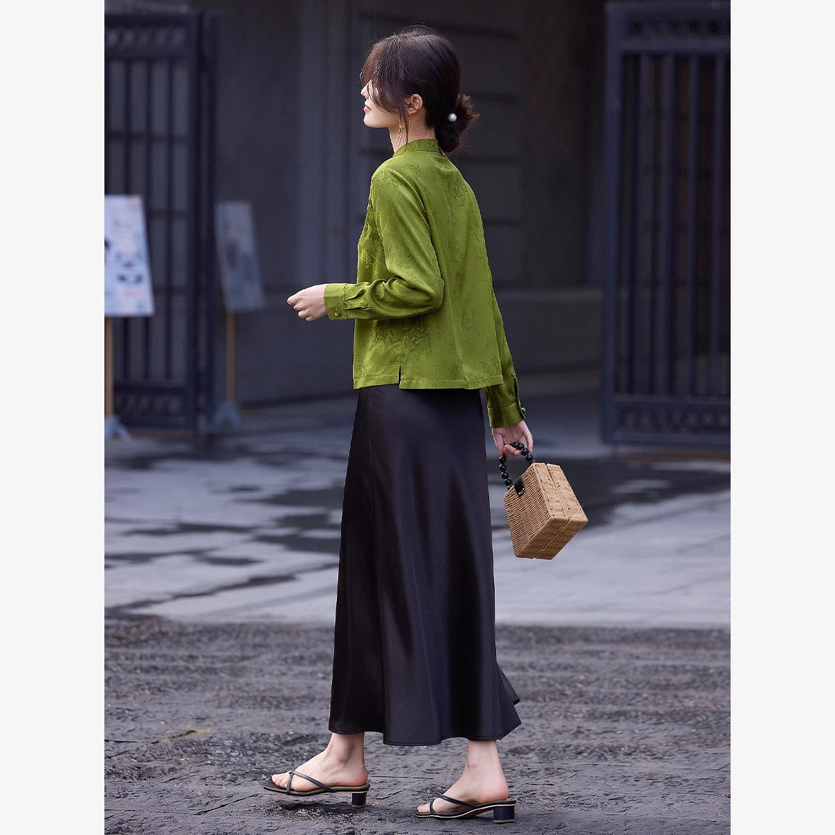 VIMLY New Chinese Style Women's Two-piece Set Autumn 2026 Long Sleeve Top Satin Midi Skirt Elegant Fashion Matching Outfit 31785 - Matrix-studios.com