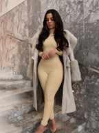 Hugcitar Fall Long Sleeve Solid Turtleneck Sexy Skinny Bodycon Jumpsuit Women Fashion Streetwear Sport Casual Romper Overalls - Matrix Studios