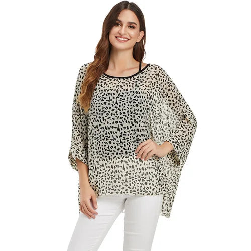 BHflutter White Blouse Shirt Women Fashion Batwing Casual Summer Tops Tees Ladies Print Chiffon Blouses Streetwear Plus Size - Matrix-studios.com