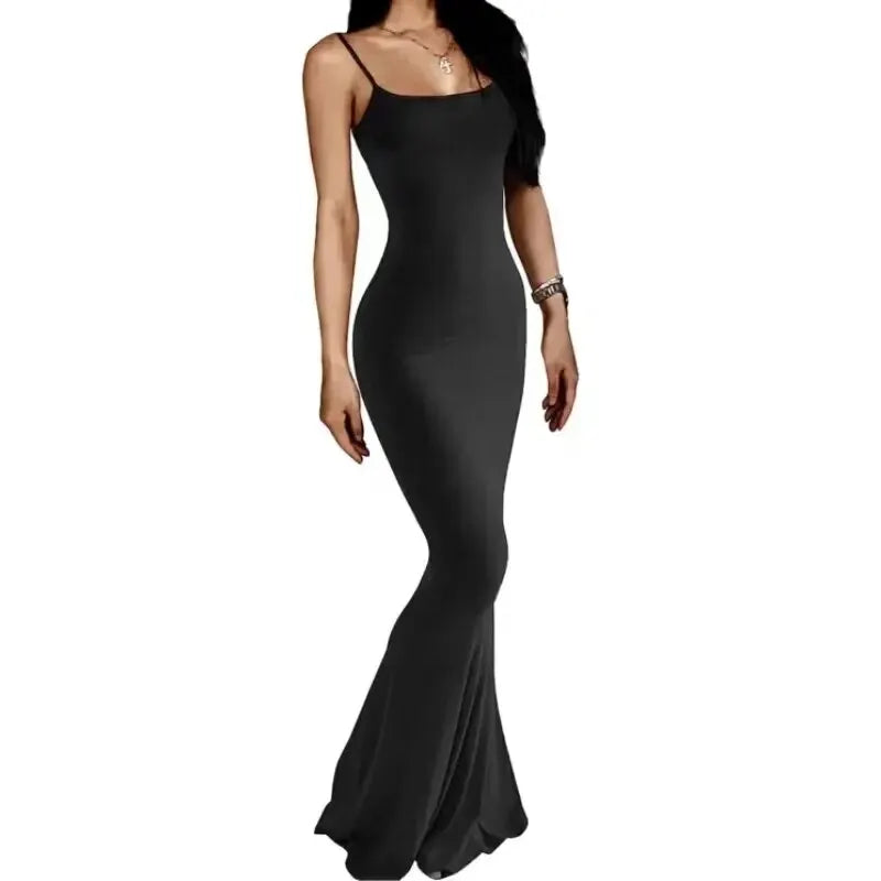 Summer New High Elastic Tight Casual Skirt Sleeveless Sexy Long Suspender Butt Lift Fishtail Dress - Matrix-studios.com