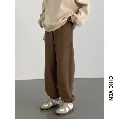 CHIC VEN Women's Pant Loose Casual New High Waist Fleece Pant Thick Plush Warm Female Sports Trousers Autumn Winter 2023 - Matrix-studios.com
