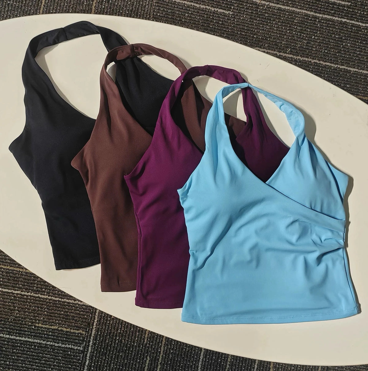 Women's Sexy V-Neck Fitness Bra Nude Sports Bra Hanging Neck Yoga Suit Vest Comfortable Breathable Gym Top for Active Wear - Matrix Studios