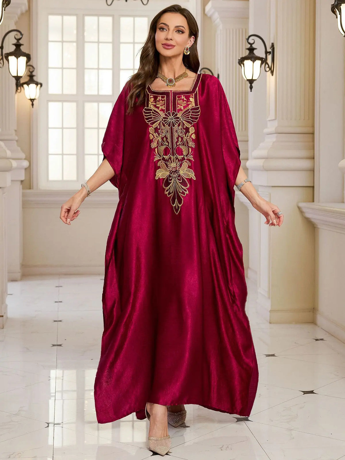 Women Embroidered Long Caftans Plus Size Kaftan Dresses Beach Bathing Suit Cover Up Moomoo Dress Moroccan Robe - Matrix Studios