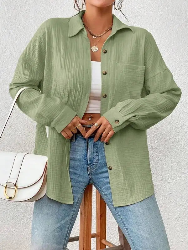 Summer 100% Cotton Women Shirts Casual Turn Down Collar Shirt Top Long Sleeve Top Office Lady Elegant Blouses for Women Blusas - Matrix-studios.com