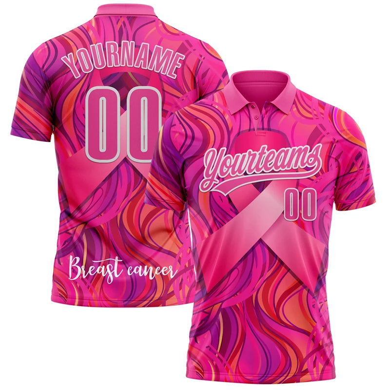 Breast Cancer Awareness Customized Polo Shirt Unisex Custom Name Number Loose Lapel Short Sleeve Golf Shirts Summer Outdoor - Matrix-studios.com