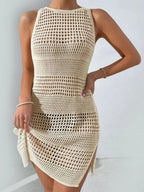 Hollow Out Side Slit Bikini Crochet Retro Cover Up 2026 Women Solid Beach Skirt Swim Dress Bathing Suit - Matrix Studios